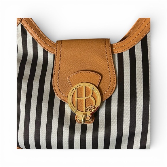 Henri Bendel Iconic Striped Bag with Tan Leather Accents NWOT MSRP $695 & Dusty - Picture 5 of 10